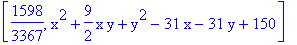 [1598/3367, x^2+9/2*x*y+y^2-31*x-31*y+150]